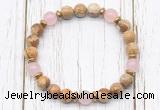 CGB8463 8mm picture jasper, rose quartz & hematite power beads bracelet