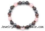 CGB8508 8mm rose quartz, red tiger eye & hematite energy bracelet