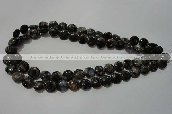 CGE123 15.5 inches 12mm flat round glaucophane gemstone beads