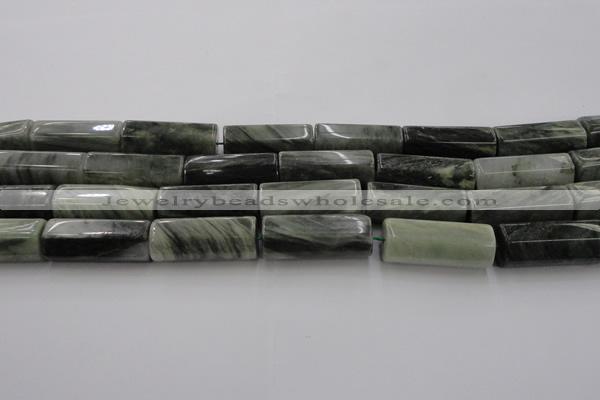 CGH60 15.5 inches 15*22mm faceted tube green hair stone beads