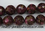 CGO66 15.5 inches 14mm faceted round gold red color stone beads