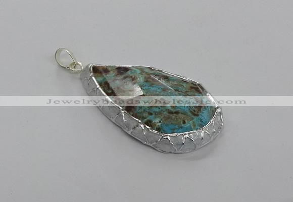 CGP3474 30*40mm - 35*50mm faceted flat teardrop ocean agate pendants
