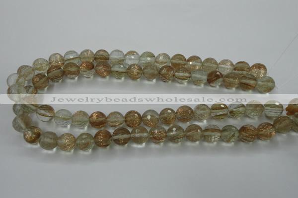 CGQ26 15.5 inches 12mm faceted round gold sand quartz beads