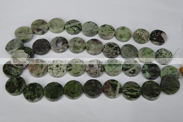CGR38 15.5 inches 22mm coin green rain forest stone beads