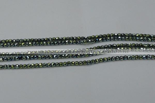CHE703 15.5 inches 3mm faceted round plated hematite beads