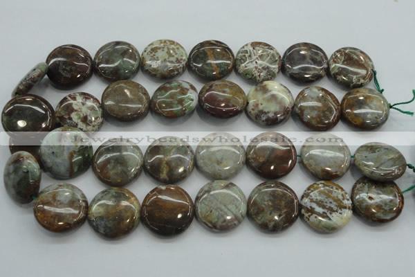 CJA07 15.5 inches 25mm coin green jasper beads wholesale