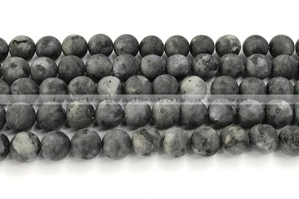 CLB1199 15 inches 12mm round matte black labradorite beads