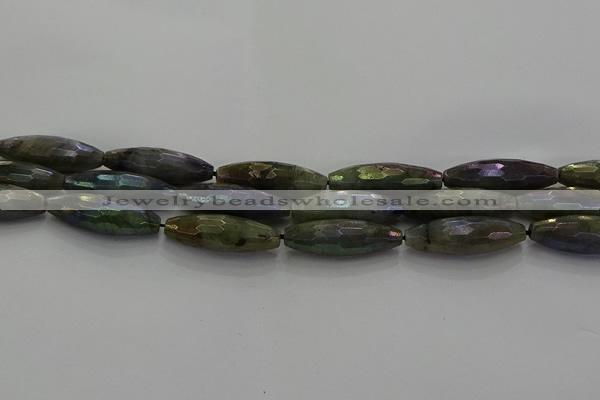 CLB789 15.5 inches 10*30mm faceted rice AB-color labradorite beads
