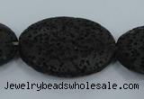 CLV49 15 inches 20*28mm oval black natural lava beads wholesale