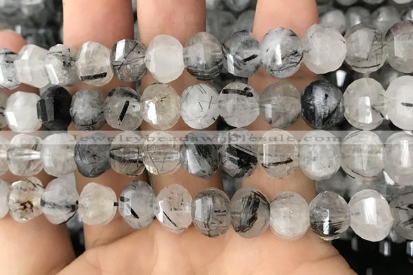 CME237 15.5 inches 10*11mm - 10*12mm pumpkin black rutilated quartz beads