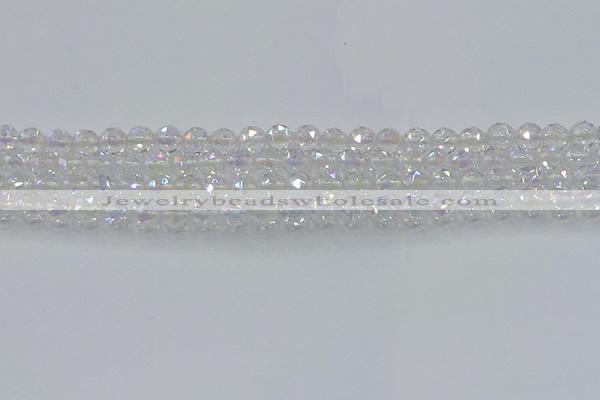 CNC645 15.5 inches 6mm faceted round plated natural white crystal beads