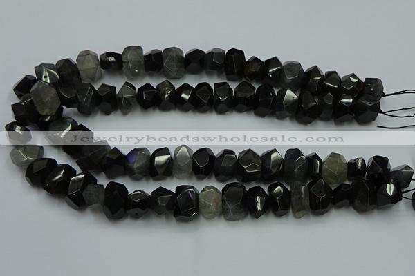 CNG2718 10*14mm - 13*18mm faceted nuggets black rabbit hair beads