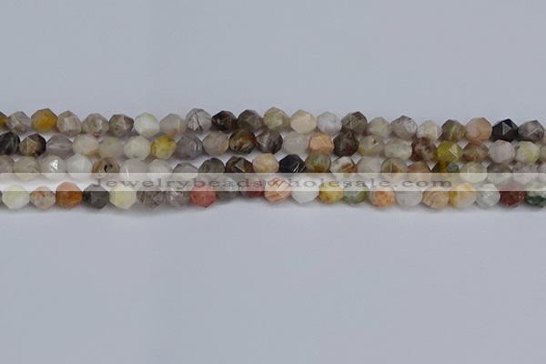 CNG6221 15.5 inches 6mm faceted nuggets silver needle agate beads