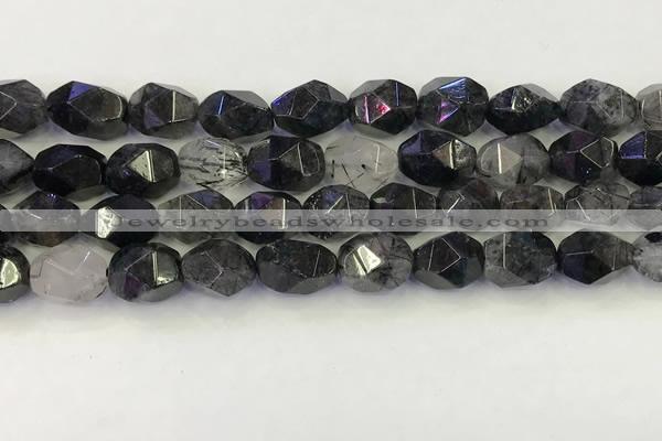 CNG6957 10*12mm - 12*16mm faceted nuggets black rutilated quartz beads