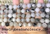 CNG8733 15.5 inches 8mm faceted nuggets black rutilated quartz beads