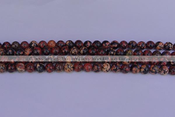 COB662 15.5 inches 8mm round red snowflake obsidian beads