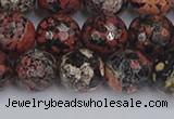 COB680 15.5 inches 12mm faceted round red snowflake obsidian beads