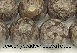 COB783 15 inches 12mm faceted round Chinese snowflake obsidian beads