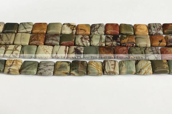 CPJ685 15.5 inches 10*10mm square picasso jasper beads wholesale