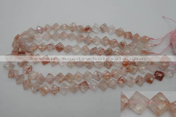CPQ224 15.5 inches 10*10mm faceted diamond natural pink quartz beads