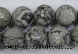 CPT116 15.5 inches 16mm faceted round grey picture jasper beads