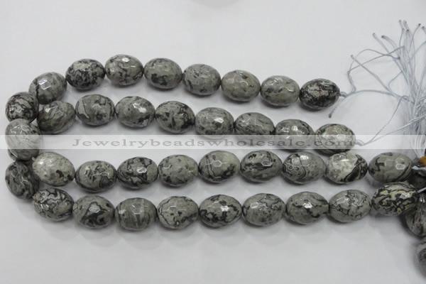 CPT123 15.5 inches 16*20mm faceted rice grey picture jasper beads