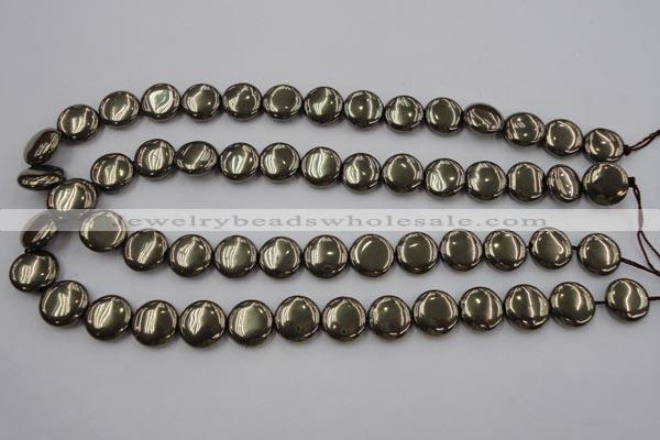 CPY223 15.5 inches 14mm flat round pyrite gemstone beads wholesale