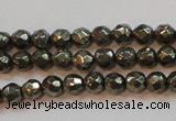 CPY49 16 inches 4mm faceted round pyrite gemstone beads wholesale