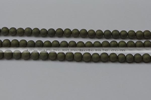 CPY814 15.5 inches 6mm round matte pyrite beads wholesale
