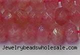 CRB1802 15.5 inches 6*10mm faceted rondelle strawberry quartz beads