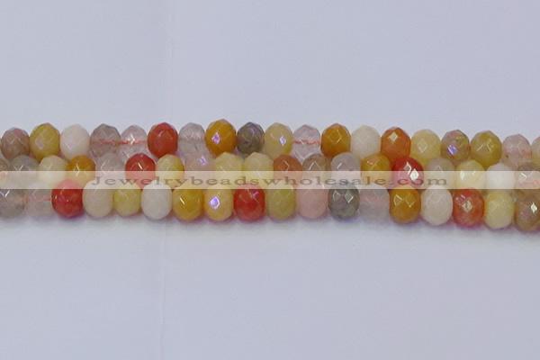 CRB1822 15.5 inches 6*10mm faceted rondelle mixed rutilated quartz beads