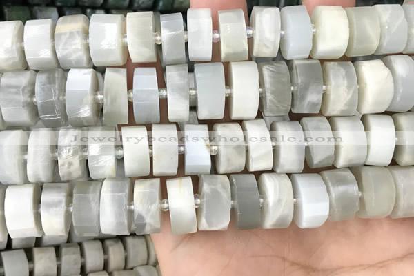 CRB2084 15.5 inches 13mm - 14mm faceted tyre grey moonstone beads