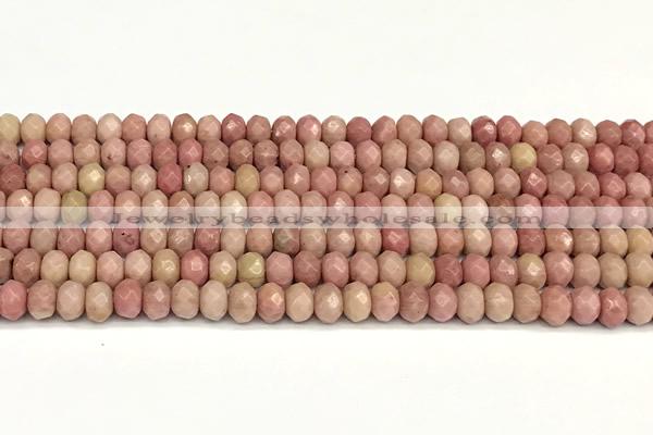 CRB5807 15 inches 4*6mm, 5*8mm faceted rondelle pink wooden jasper beads