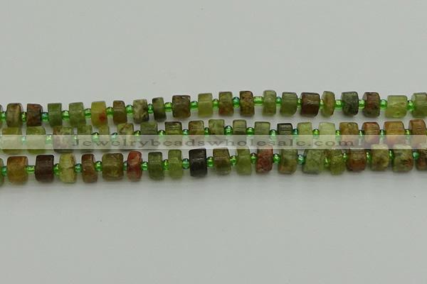 CRB664 15.5 inches 5*8mm tyre green garnet gemstone beads