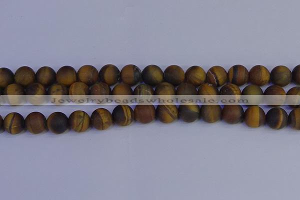 CRO965 15.5 inches 14mm round matte yellow tiger eye beads wholesale