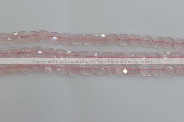 CRQ154 15.5 inches 10mm faceted square natural rose quartz beads