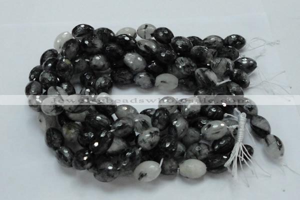 CRU22 15.5 inches 15*20mm faceted egg-shaped black rutilated quartz beads