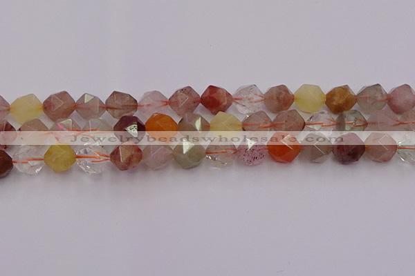 CRU779 15.5 inches 12mm faceted nuggets mixed rutilated quartz beads