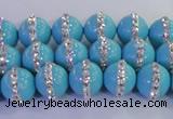 CSB1511 15.5 inches 8mm round shell pearl with rhinestone beads