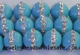 CSB1514 15.5 inches 14mm round shell pearl with rhinestone beads