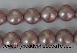 CSB181 15.5 inches 12mm flat round shell pearl beads wholesale