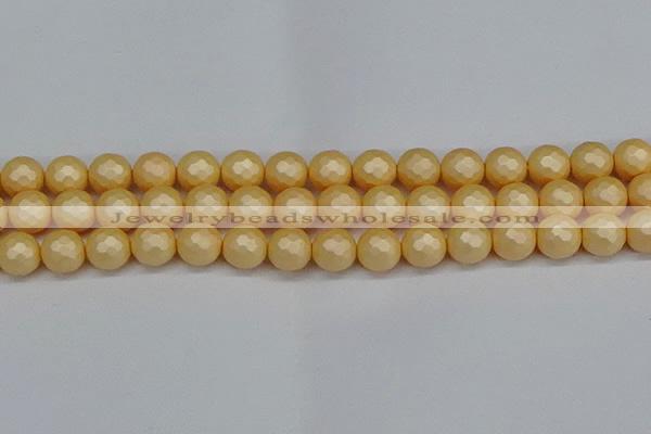 CSB1824 15.5 inches 12mm faceetd round matte shell pearl beads