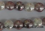 CSB184 15.5 inches 12mm flat round mixed color shell pearl beads