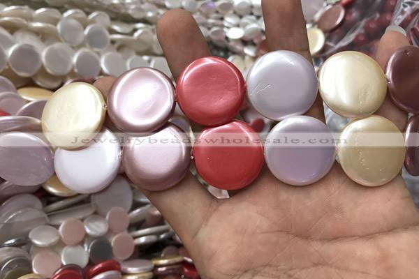 CSB2147 15.5 inches 25mm coin mixed shell pearl beads wholesale