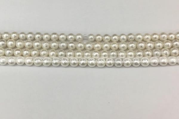 CSB2200 15.5 inches 4mm round wrinkled shell pearl beads wholesale