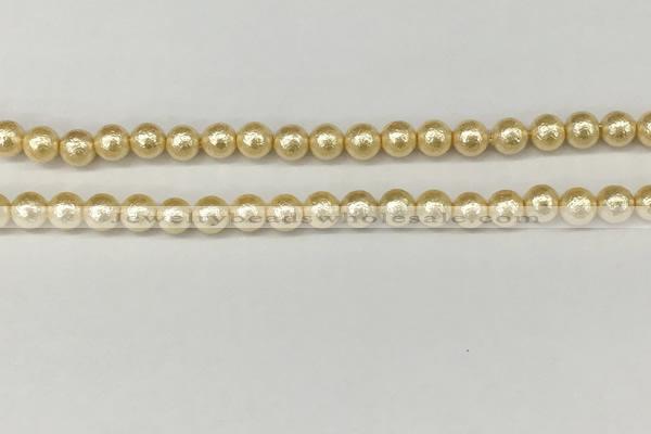 CSB2220 15.5 inches 4mm round wrinkled shell pearl beads wholesale