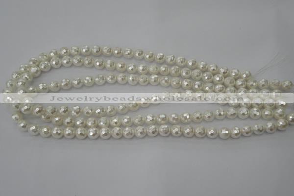 CSB451 15.5 inches 8mm faceted round shell pearl beads