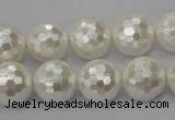 CSB455 15.5 inches 16mm faceted round shell pearl beads