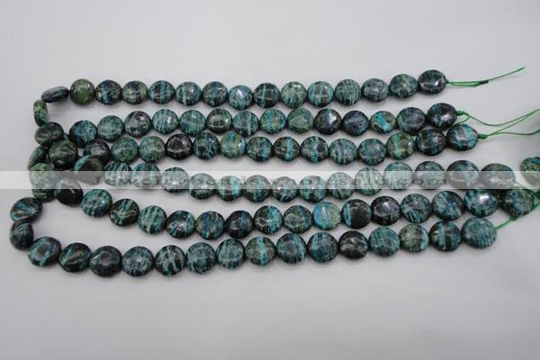 CSJ215 15.5 inches 12mm flat round dyed green silver line jasper beads