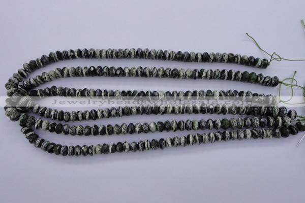 CSJ91 15.5 inches 5*8mm faceted rondelle green silver line jasper beads